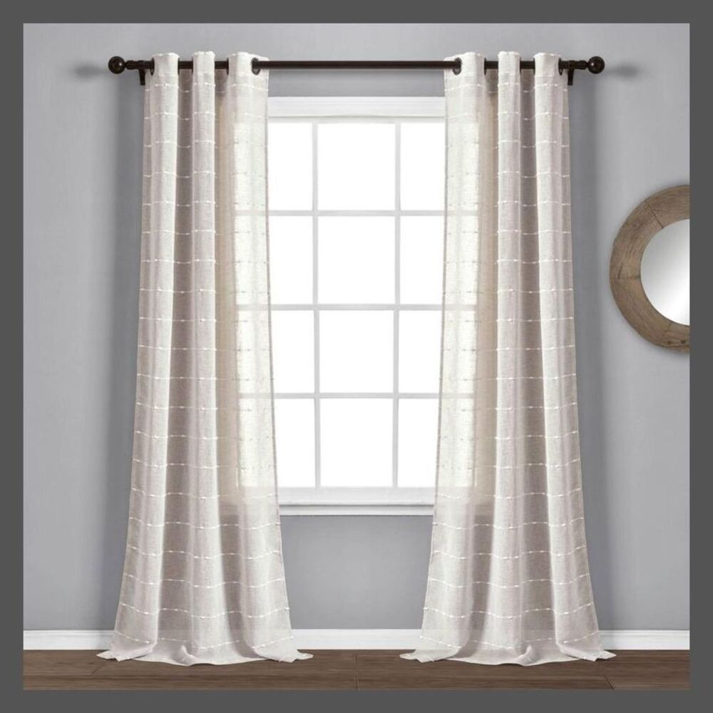 2pk 38"x95" Lush Décor Farmhouse Textured Sheer Curtains - Beige